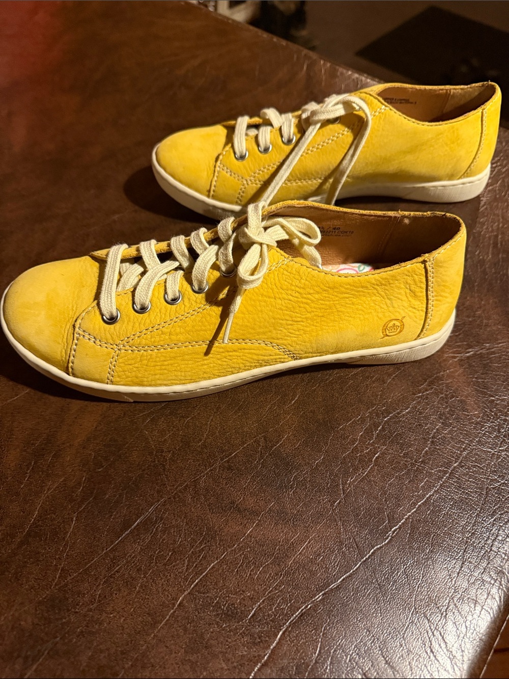 Born Yellow Suede Leather Low-Top Sneakers